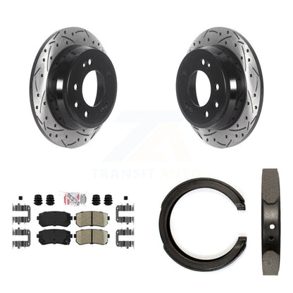 Disque arrière, rotors percés et fendus, plaquettes en céramique et Kit de mâchoires de frein de stationnement pour