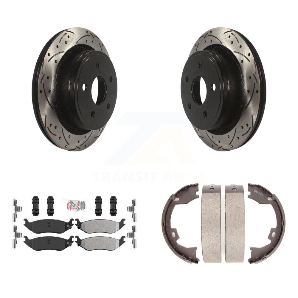 Kit de plaquettes semi-métalliques et de patins de stationnement pour disques arrière percés et fendus