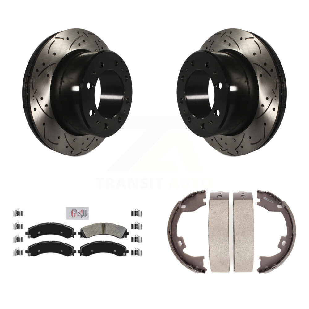 Kit de plaquettes semi-métalliques et de patins de stationnement pour disques arrière percés et fendus