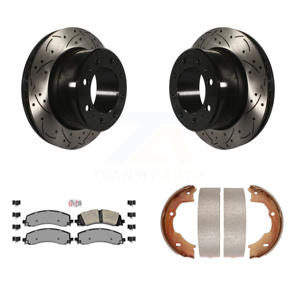 Kit de plaquettes semi-métalliques et de patins de stationnement pour disques arrière percés et fendus