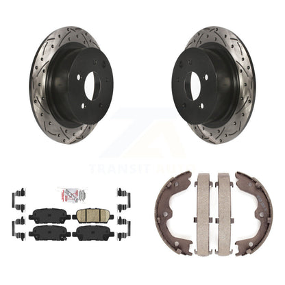 Disque arrière, rotors percés et fendus, plaquettes en céramique et Kit de mâchoires de frein de stationnement pour
