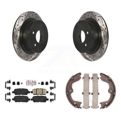 Disque arrière, rotors percés et fendus, plaquettes en céramique et Kit de mâchoires de frein de stationnement pour