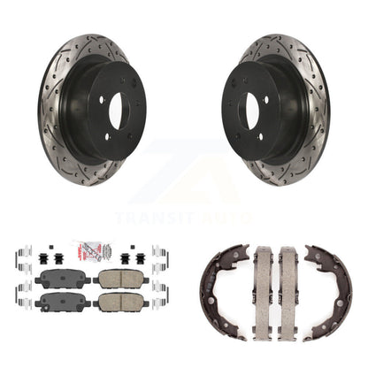 Disque arrière, rotors percés et fendus, plaquettes en céramique et Kit de mâchoires de frein de stationnement pour
