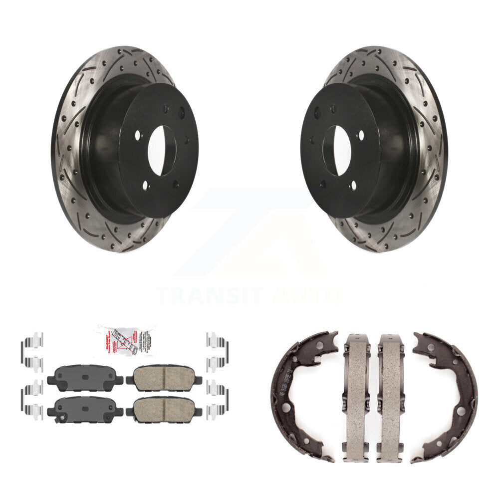 Disque arrière, rotors percés et fendus, plaquettes en céramique et Kit de mâchoires de frein de stationnement pour