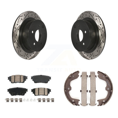 Disque arrière, rotors percés et fendus, plaquettes en céramique et Kit de mâchoires de frein de stationnement pour
