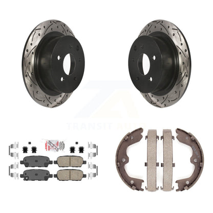 Disque arrière, rotors percés et fendus, plaquettes en céramique et Kit de mâchoires de frein de stationnement pour