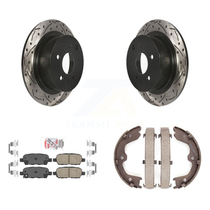 Disque arrière, rotors percés et fendus, plaquettes en céramique et Kit de mâchoires de frein de stationnement pour