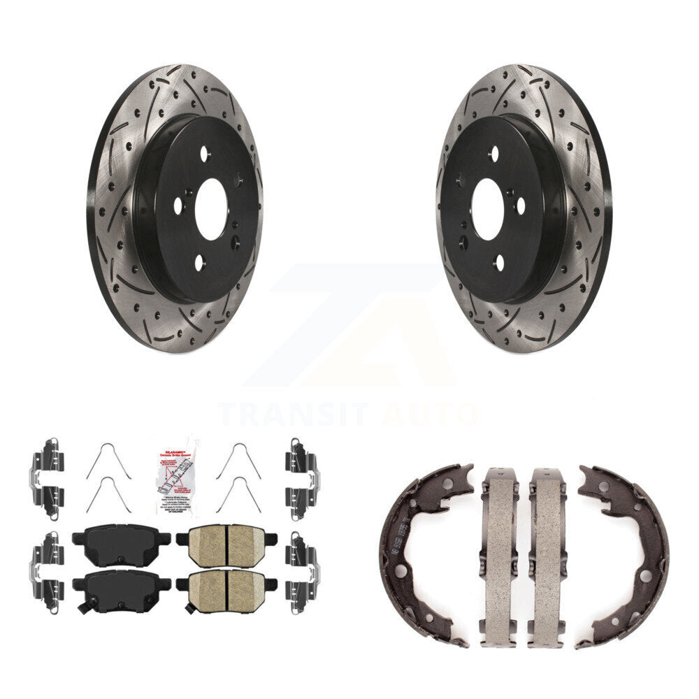 Kit de plaquettes en céramique et de chaussures de stationnement à disque arrière, Rotors percés et fendus, pour Toyot