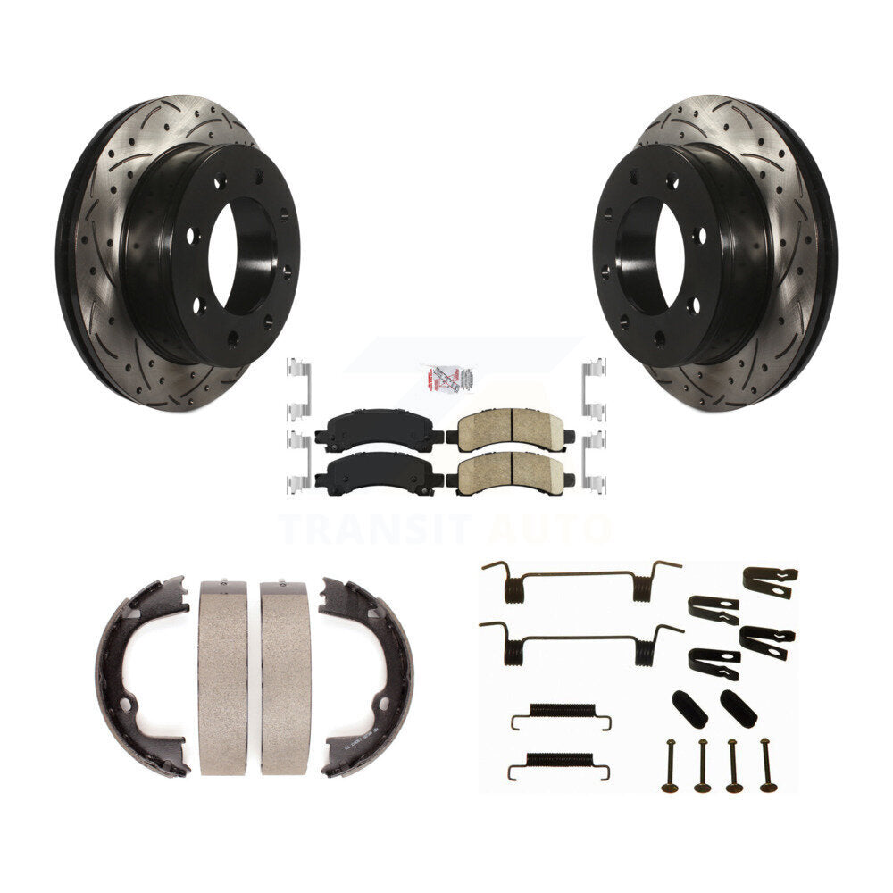 Disque arrière, Rotors percés et fendus, plaquettes en céramique, Kit de quincaillerie pour chaussures de stationnement pour