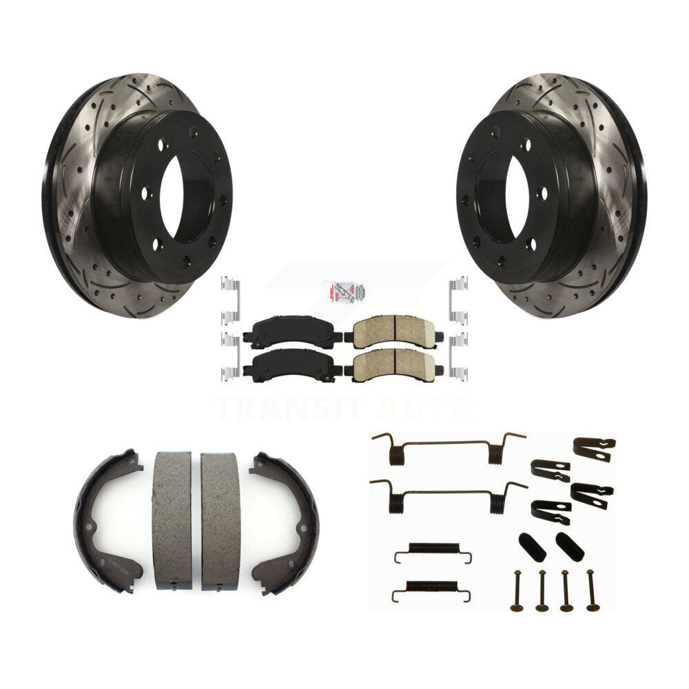 Disque arrière, Rotors percés et fendus, plaquettes en céramique, Kit de quincaillerie pour chaussures de stationnement pour
