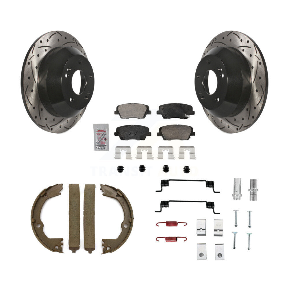 Disque arrière, Rotors percés et fendus, plaquettes en céramique, Kit de quincaillerie pour chaussures de stationnement pour