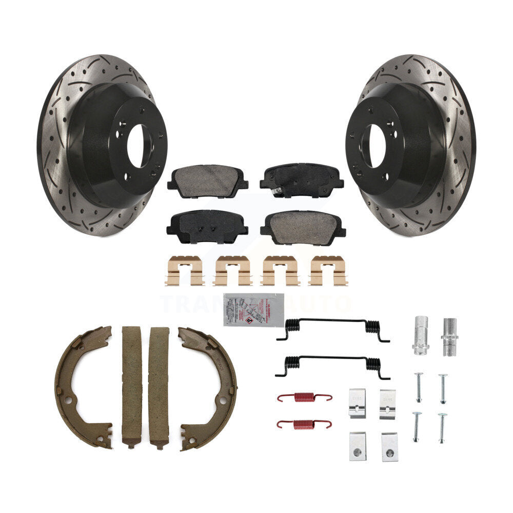 Disque arrière, Rotors percés et fendus, plaquettes en céramique, Kit de quincaillerie pour chaussures de stationnement pour