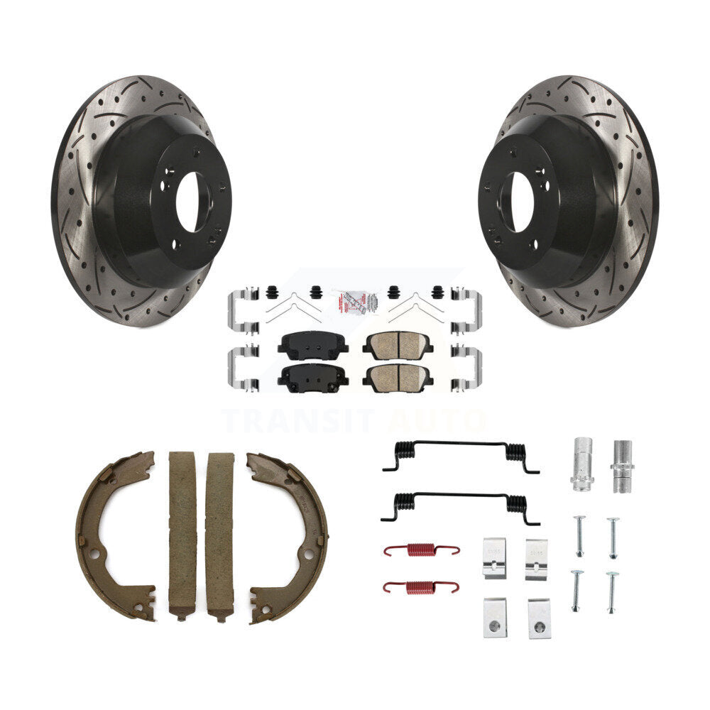Disque arrière, Rotors percés et fendus, plaquettes en céramique, Kit de quincaillerie pour chaussures de stationnement pour