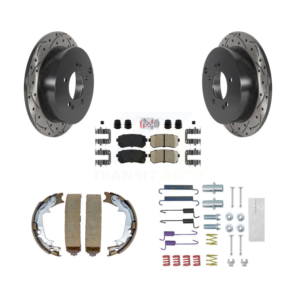 Disque arrière, Rotors percés et fendus, plaquettes en céramique, Kit de quincaillerie pour chaussures de stationnement pour
