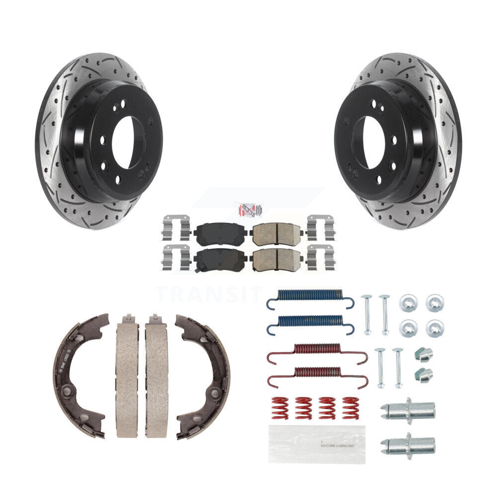 Disque arrière, Rotors percés et fendus, plaquettes en céramique, Kit de quincaillerie pour chaussures de stationnement pour