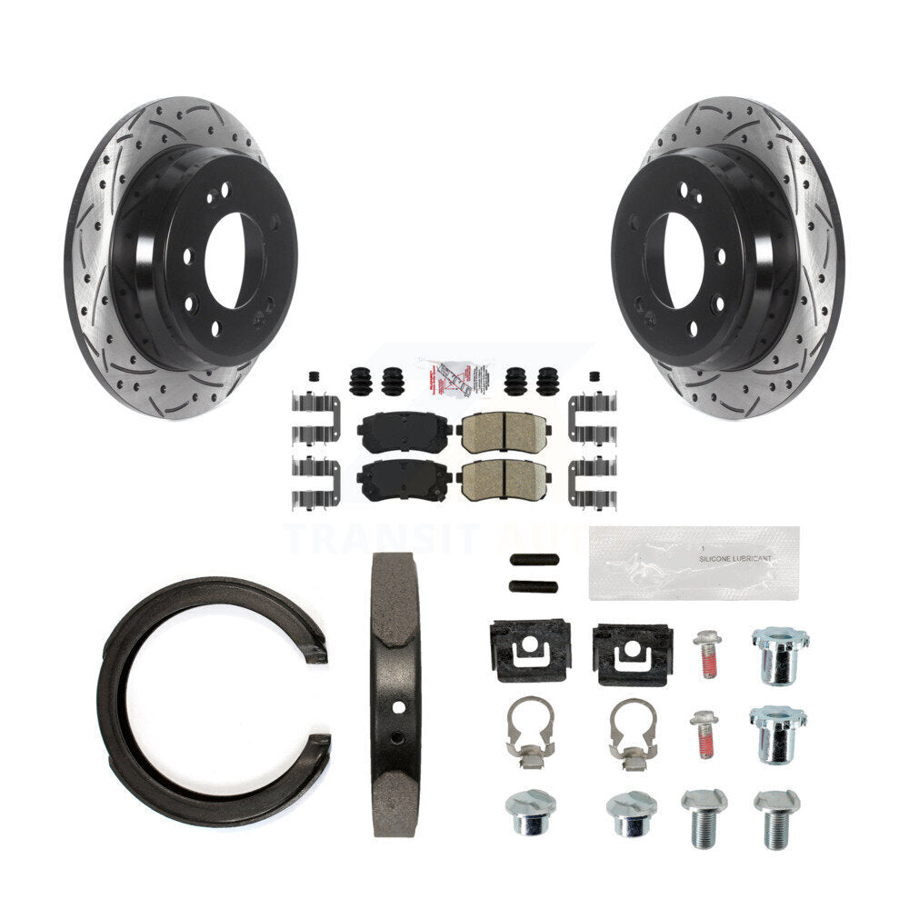 Disque arrière, Rotors percés et fendus, plaquettes en céramique, Kit de quincaillerie pour chaussures de stationnement pour