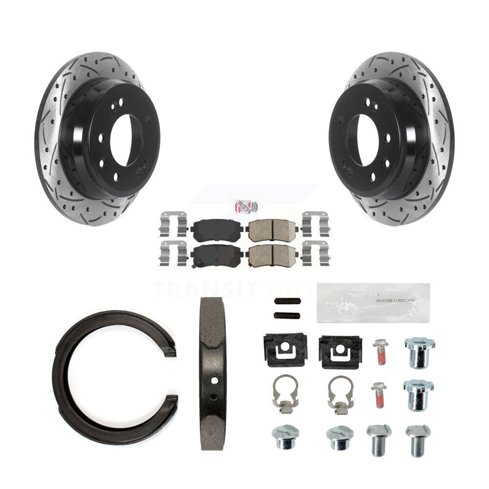 Disque arrière, Rotors percés et fendus, plaquettes en céramique, Kit de quincaillerie pour chaussures de stationnement pour