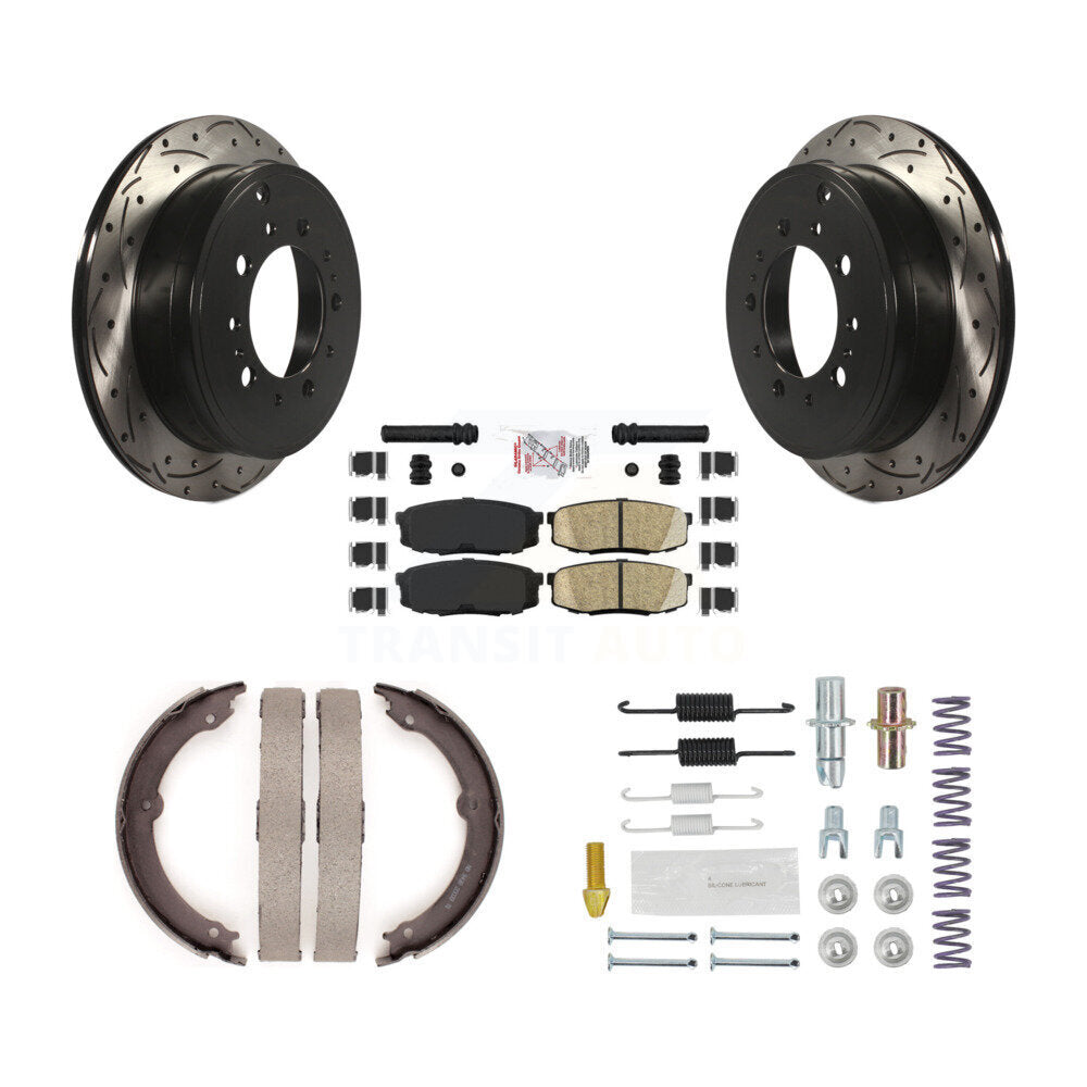 Disque arrière, Rotors percés et fendus, plaquettes en céramique, Kit de quincaillerie pour chaussures de stationnement pour