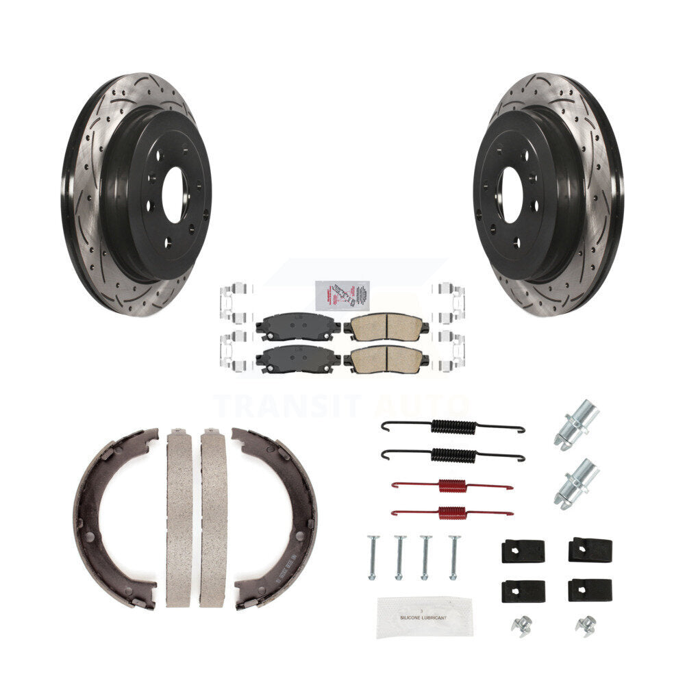 Disque arrière, Rotors percés et fendus, plaquettes en céramique, Kit de quincaillerie pour chaussures de stationnement pour