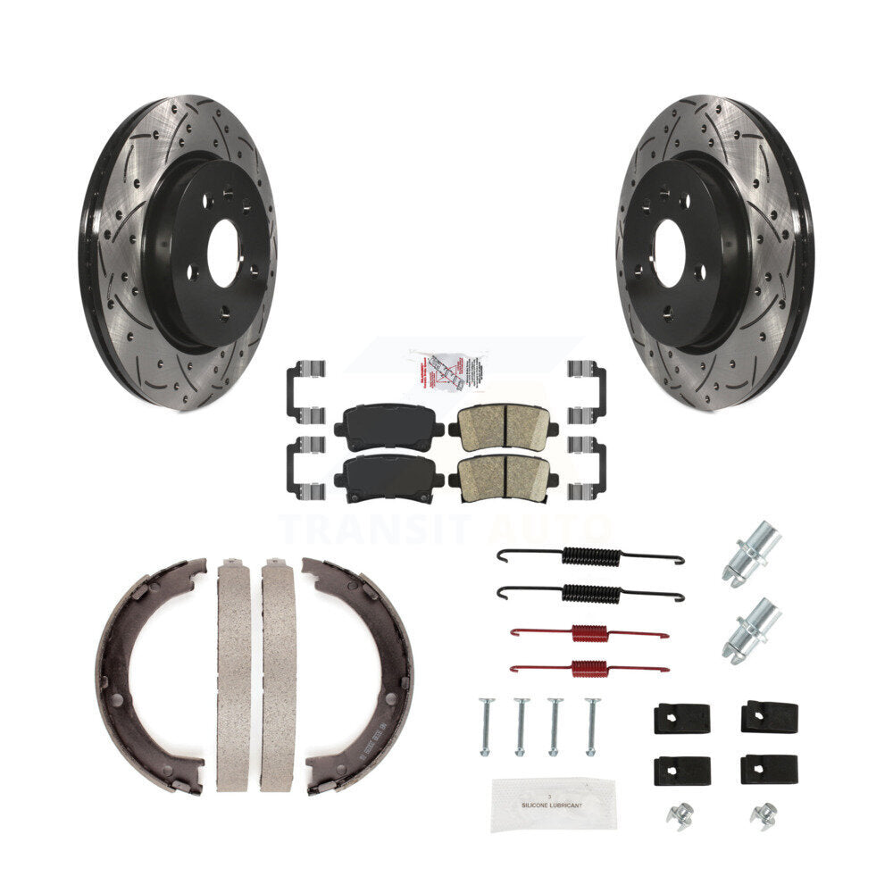 Disque arrière, Rotors percés et fendus, plaquettes en céramique, Kit de quincaillerie pour chaussures de stationnement pour