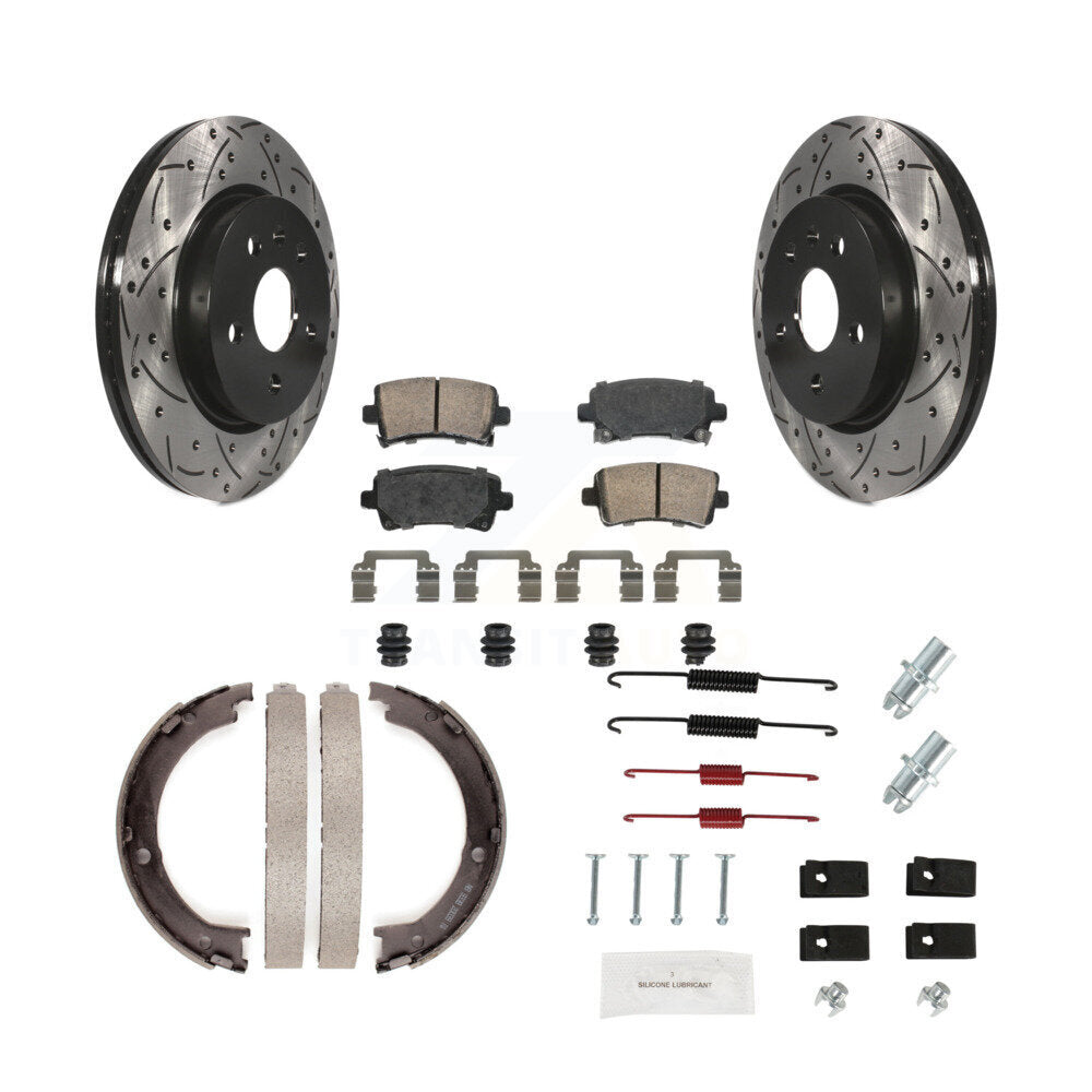 Disque arrière, Rotors percés et fendus, plaquettes en céramique, Kit de quincaillerie pour chaussures de stationnement pour