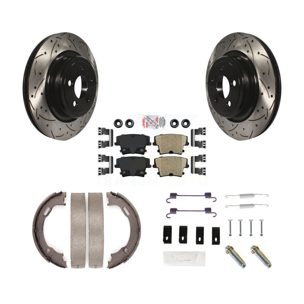 Disque arrière, Rotors percés et fendus, plaquettes en céramique, Kit de quincaillerie pour chaussures de stationnement pour