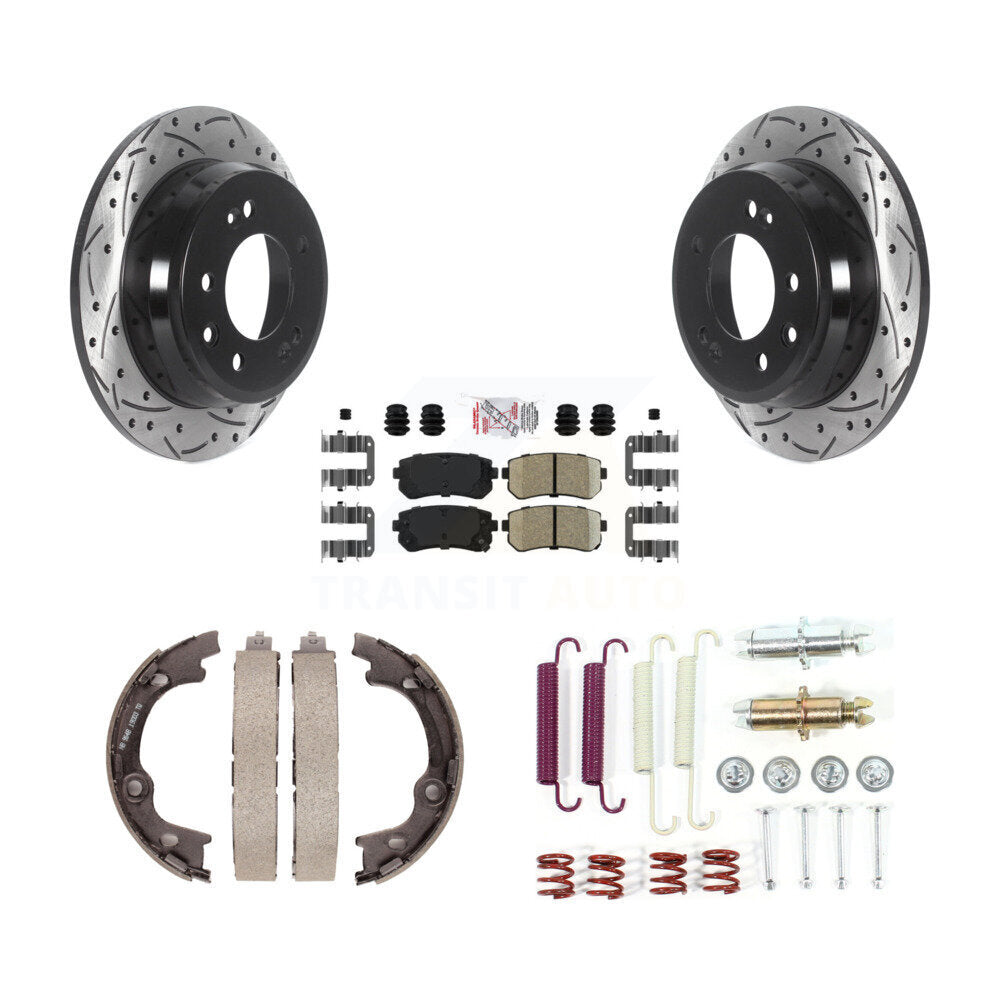 Disque arrière, Rotors percés et fendus, plaquettes en céramique, Kit de quincaillerie pour chaussures de stationnement pour