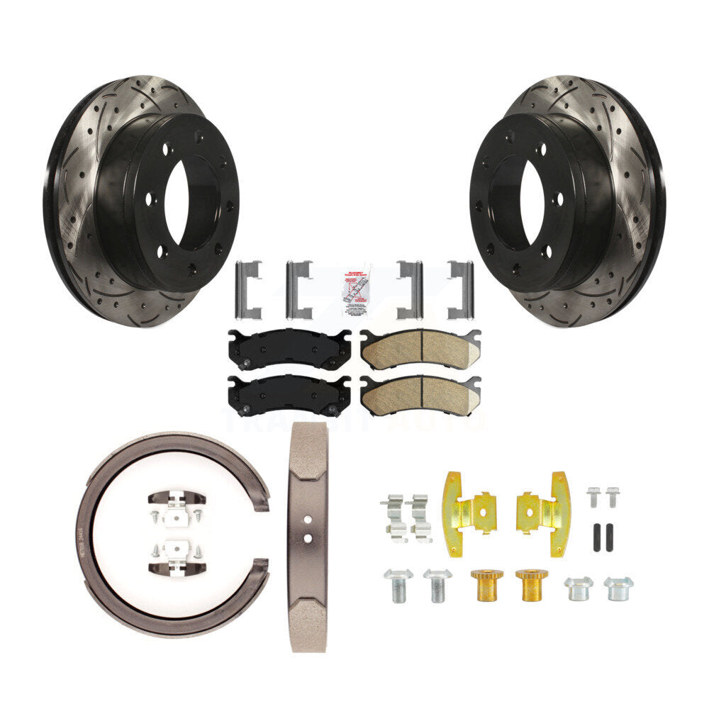 Disque arrière, Rotors percés et fendus, plaquettes en céramique, Kit de quincaillerie pour chaussures de stationnement pour