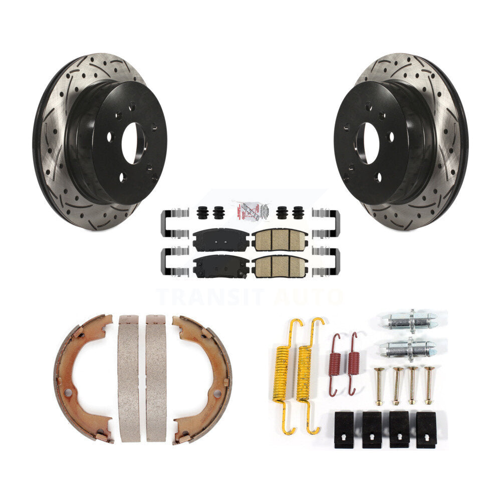 Disque arrière, Rotors percés et fendus, plaquettes en céramique, Kit de quincaillerie pour chaussures de stationnement pour