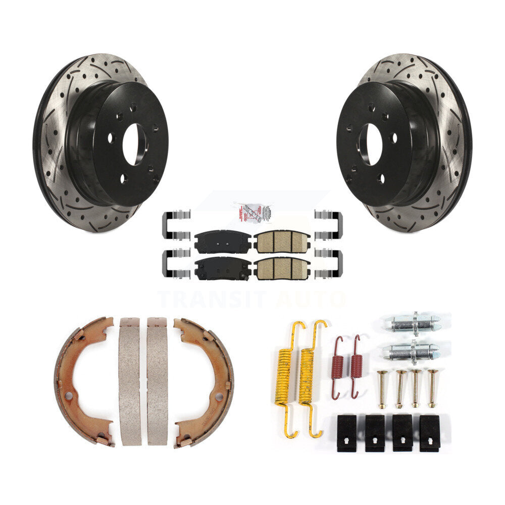 Disque arrière, Rotors percés et fendus, plaquettes en céramique, Kit de quincaillerie pour chaussures de stationnement pour