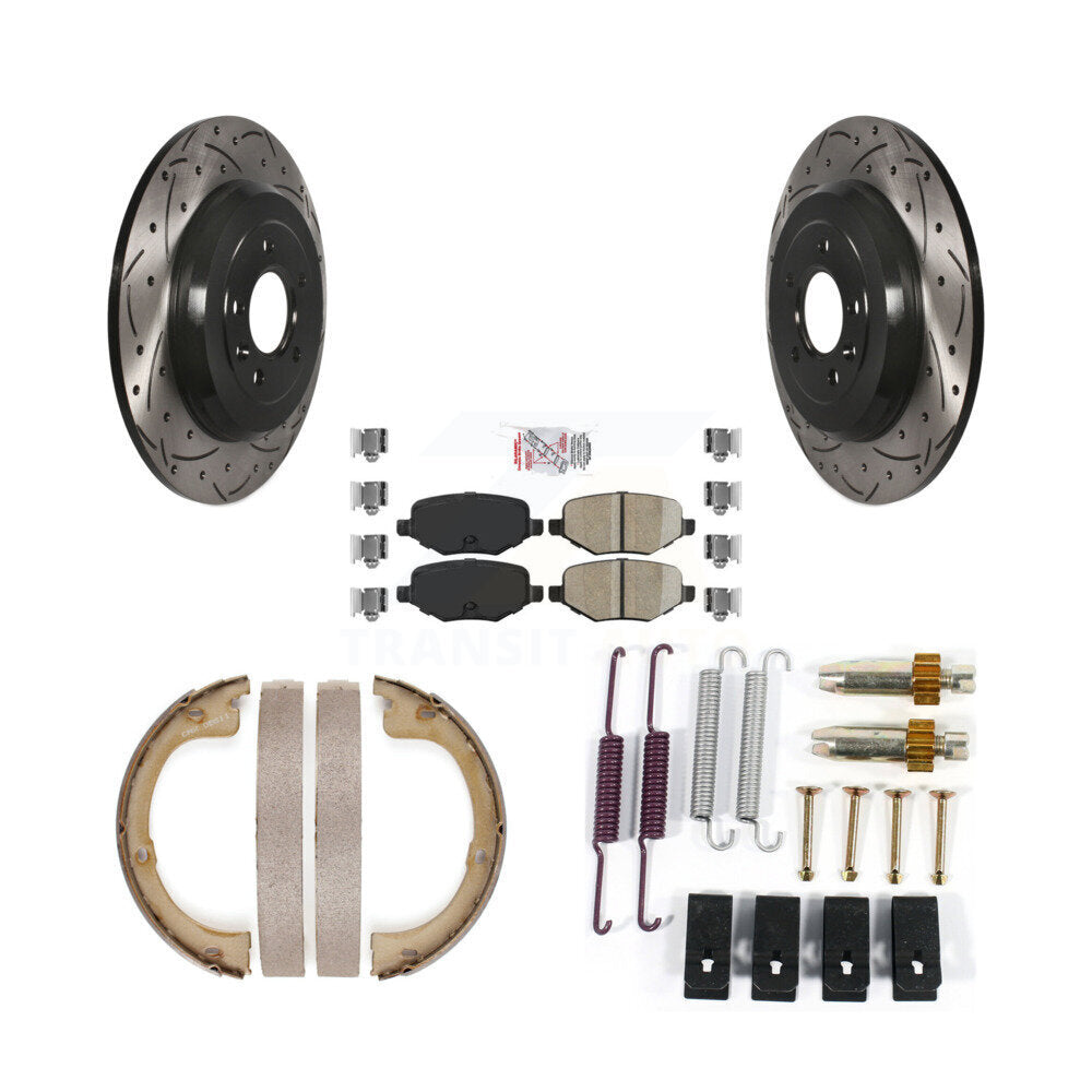 Disque arrière, Rotors percés et fendus, plaquettes en céramique, Kit de quincaillerie pour chaussures de stationnement pour