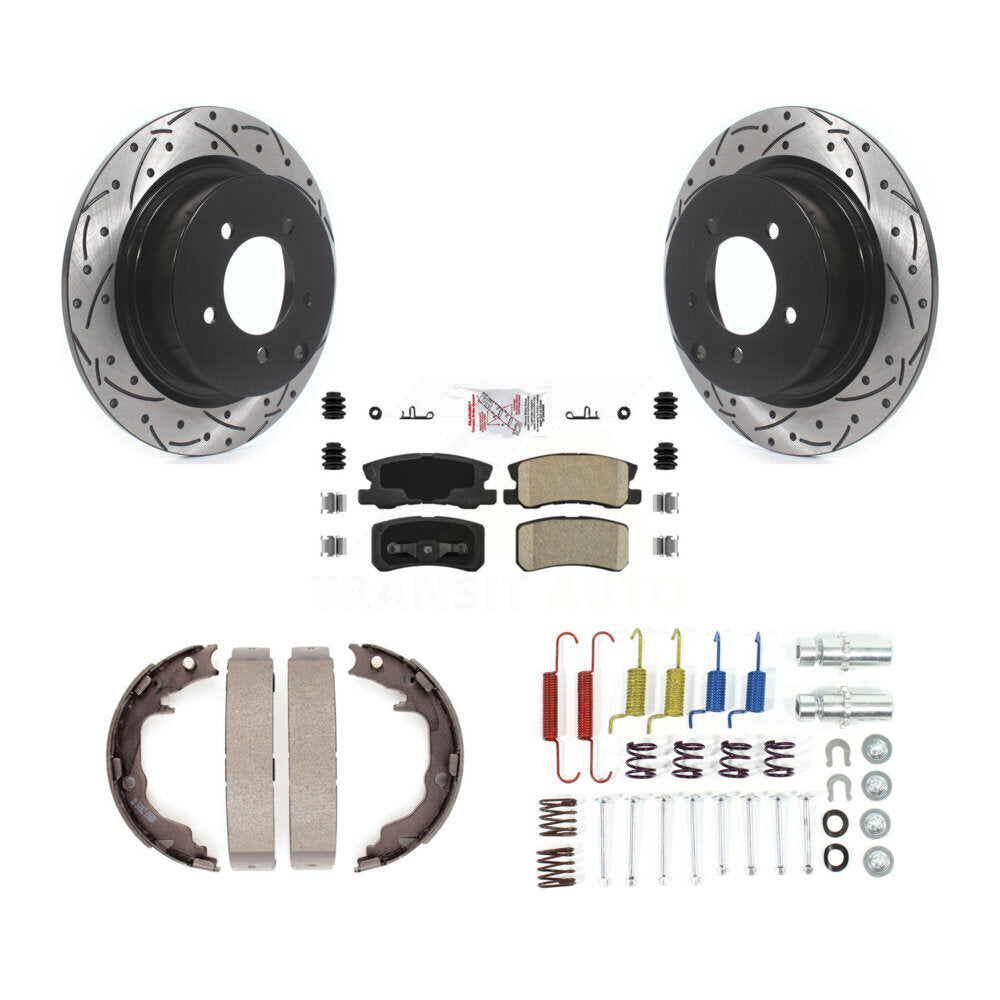 Disque arrière, Rotors percés et fendus, plaquettes en céramique, Kit de quincaillerie pour chaussures de stationnement pour