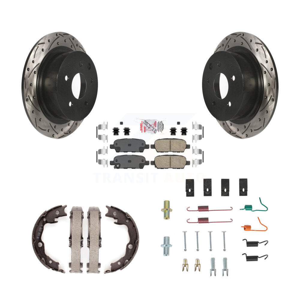 Disque arrière, Rotors percés et fendus, plaquettes en céramique, Kit de quincaillerie pour chaussures de stationnement pour