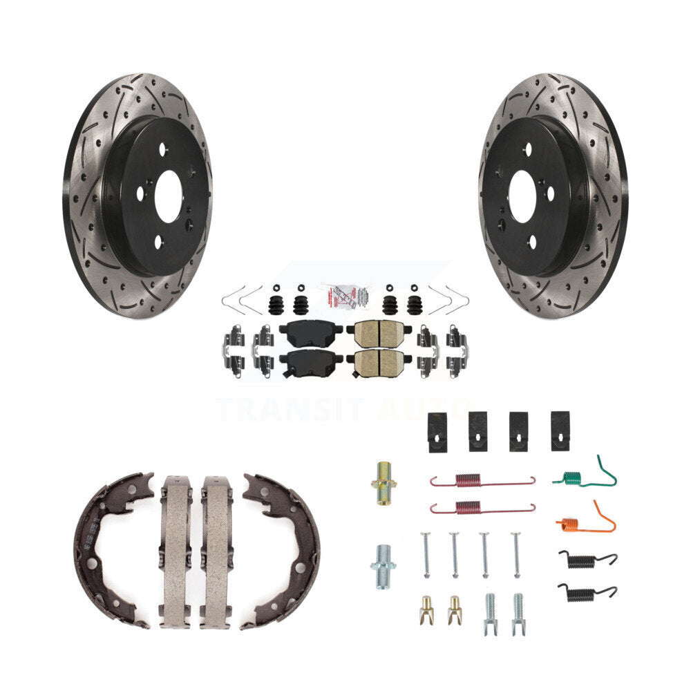 Disque arrière, Rotors percés et fendus, plaquettes en céramique, Kit de quincaillerie pour chaussures de stationnement pour