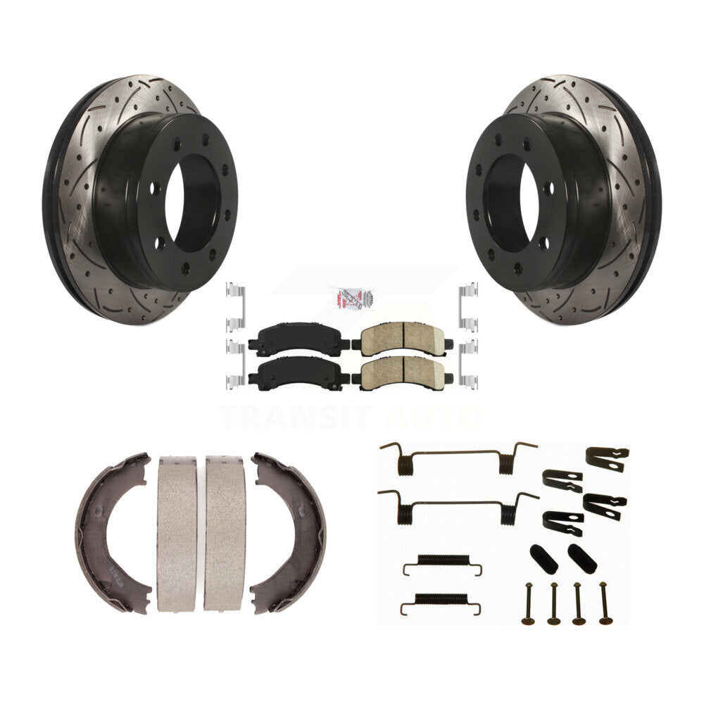 Disque arrière, Rotors percés et fendus, plaquettes en céramique, Kit de quincaillerie pour chaussures de stationnement pour