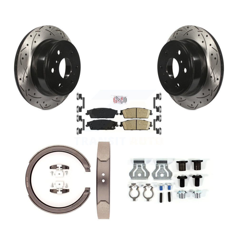 Disque arrière, Rotors percés et fendus, plaquettes en céramique, Kit de quincaillerie pour chaussures de stationnement pour