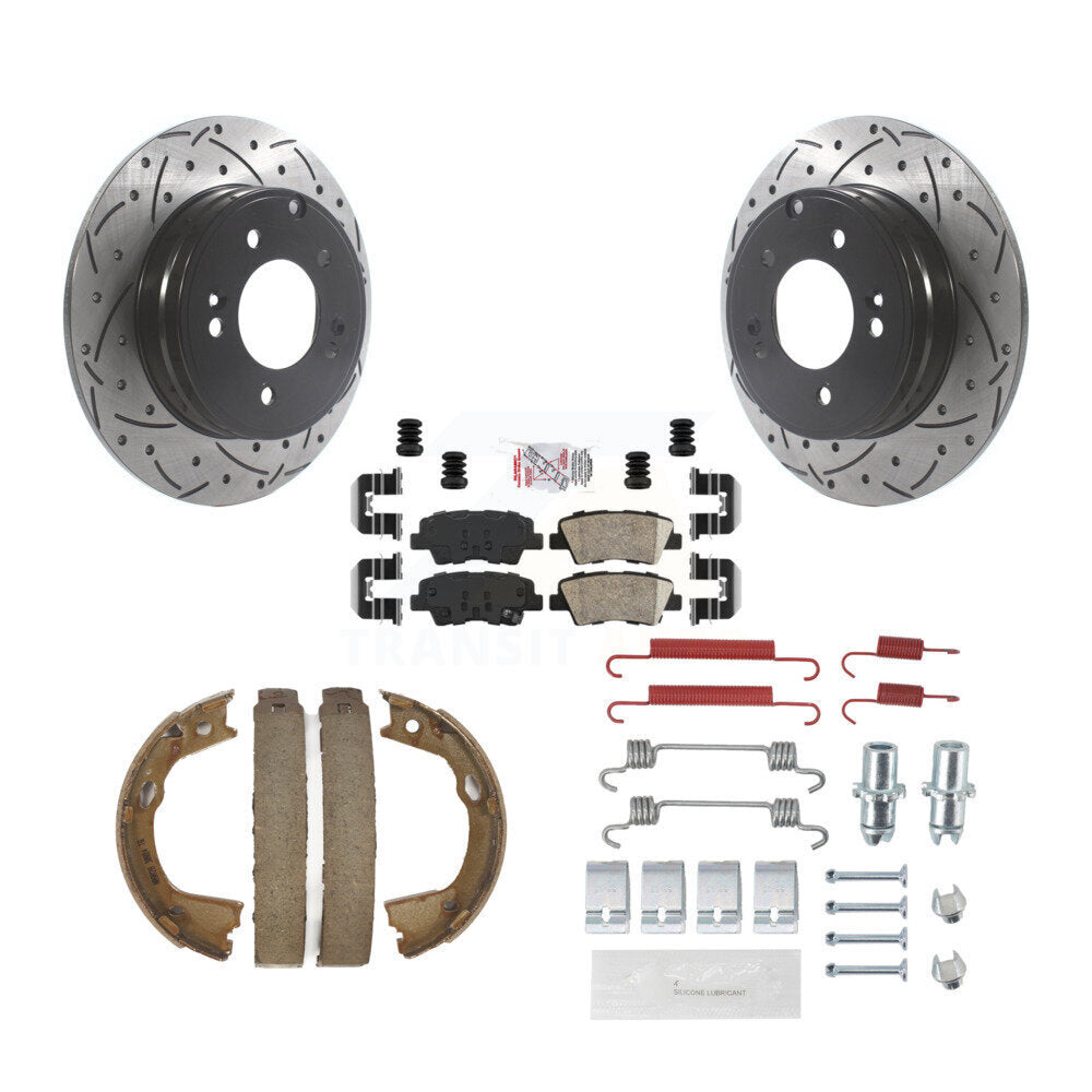 Disque arrière, Rotors percés et fendus, plaquettes en céramique, Kit de quincaillerie pour chaussures de stationnement pour