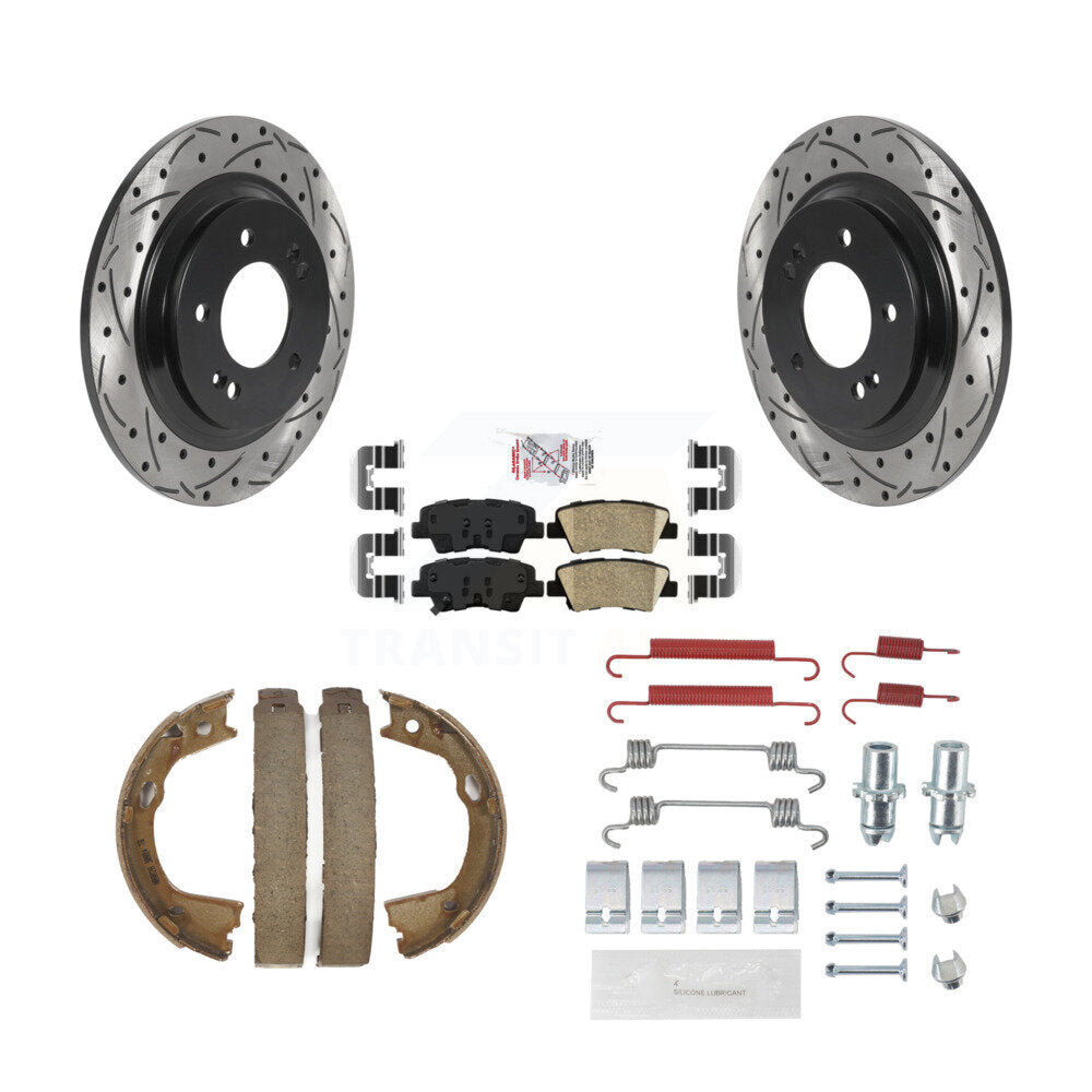 Disque arrière, Rotors percés et fendus, plaquettes en céramique, Kit de quincaillerie pour chaussures de stationnement pour