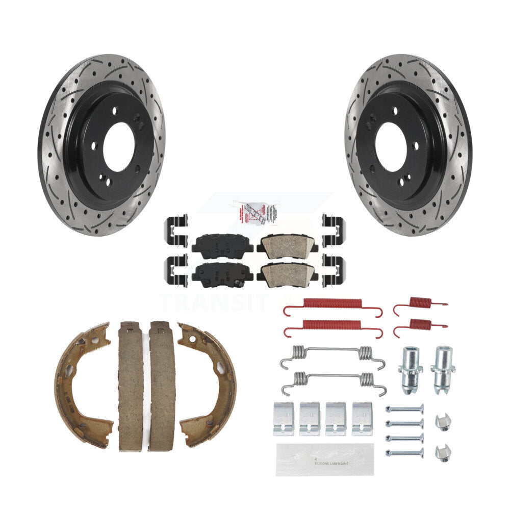 Disque arrière, Rotors percés et fendus, plaquettes en céramique, Kit de quincaillerie pour chaussures de stationnement pour