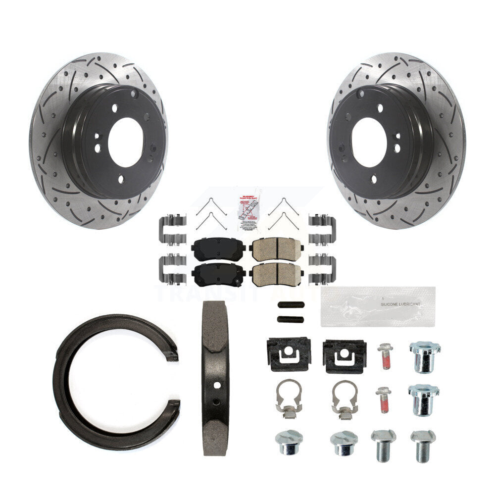 Disque arrière, Rotors percés et fendus, plaquettes en céramique, Kit de quincaillerie pour chaussures de stationnement pour