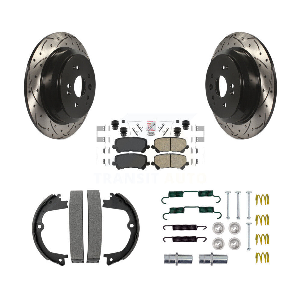 Disque arrière, Rotors percés et fendus, plaquettes en céramique, Kit de quincaillerie pour chaussures de stationnement pour