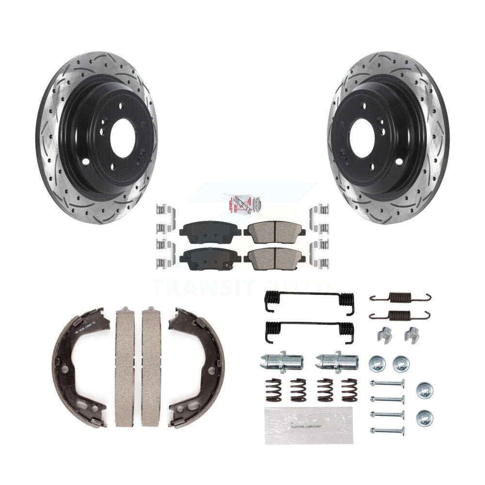Disque arrière, Rotors percés et fendus, plaquettes en céramique, Kit de quincaillerie pour chaussures de stationnement pour