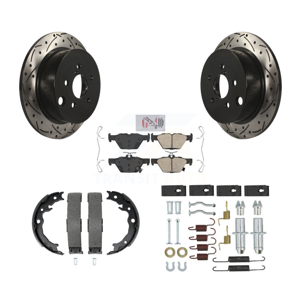 Disque arrière, Rotors percés et fendus, plaquettes en céramique, Kit de quincaillerie pour chaussures de stationnement pour