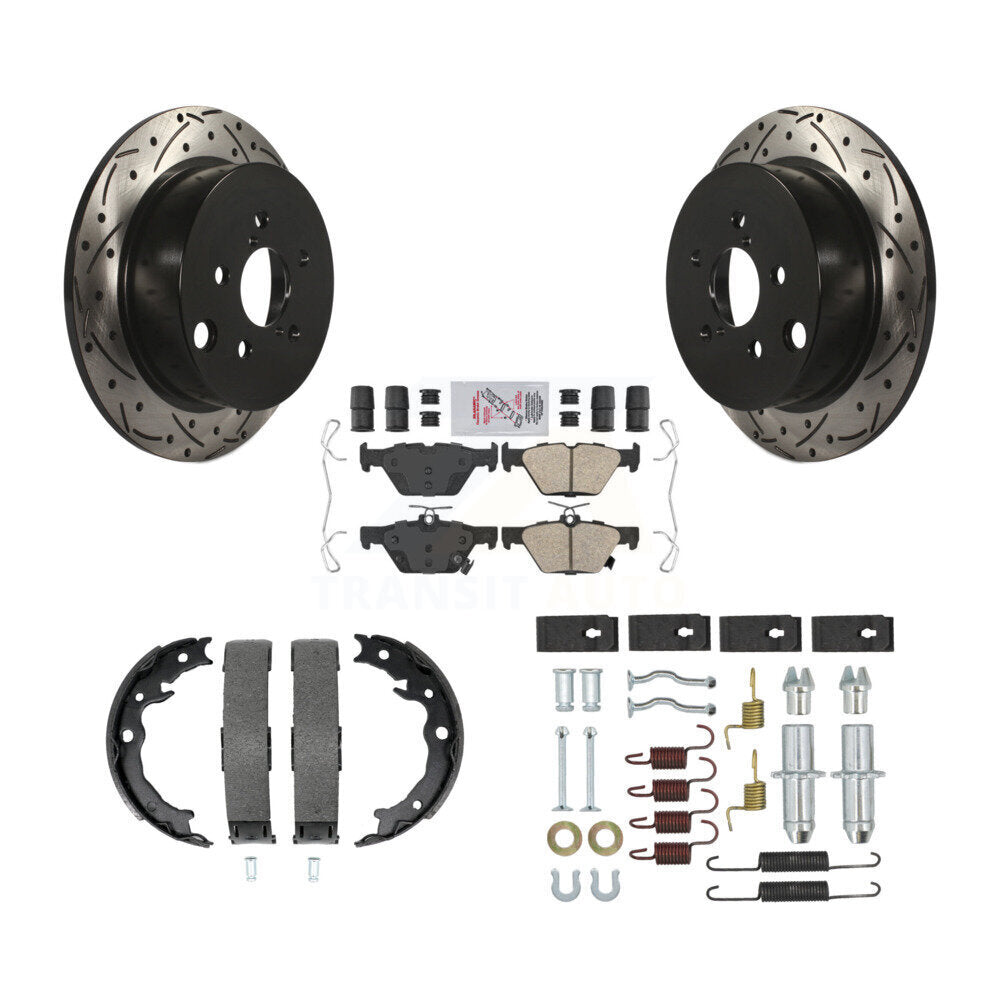 Disque arrière, Rotors percés et fendus, plaquettes en céramique, Kit de quincaillerie pour chaussures de stationnement pour