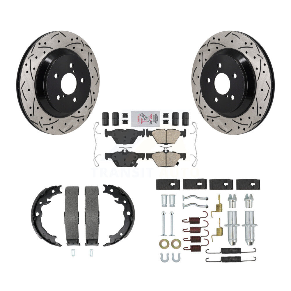 Disque arrière, Rotors percés et fendus, plaquettes en céramique, Kit de quincaillerie pour chaussures de stationnement pour