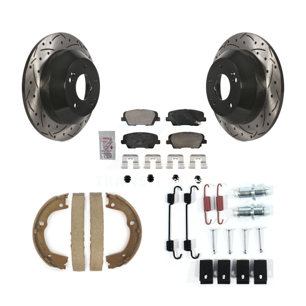 Disque arrière, Rotors percés et fendus, plaquettes en céramique, Kit de quincaillerie pour chaussures de stationnement pour