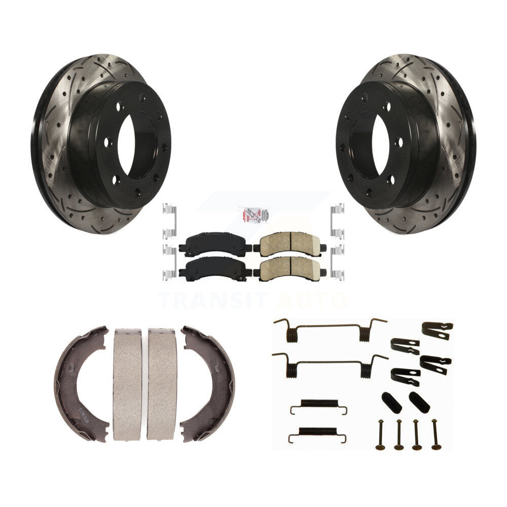 Disque arrière, Rotors percés et fendus, plaquettes en céramique, Kit de quincaillerie pour chaussures de stationnement pour