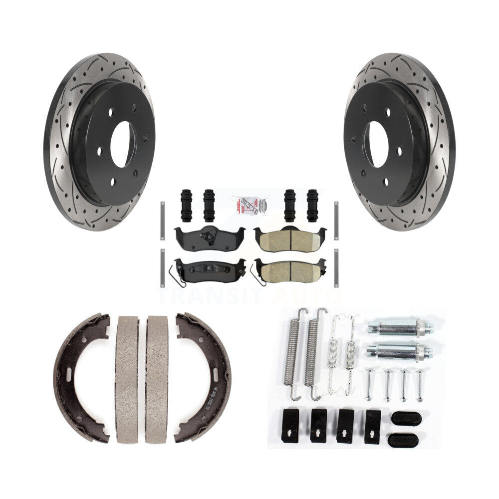 Disque arrière, Rotors percés et fendus, plaquettes en céramique, Kit de quincaillerie pour chaussures de stationnement pour