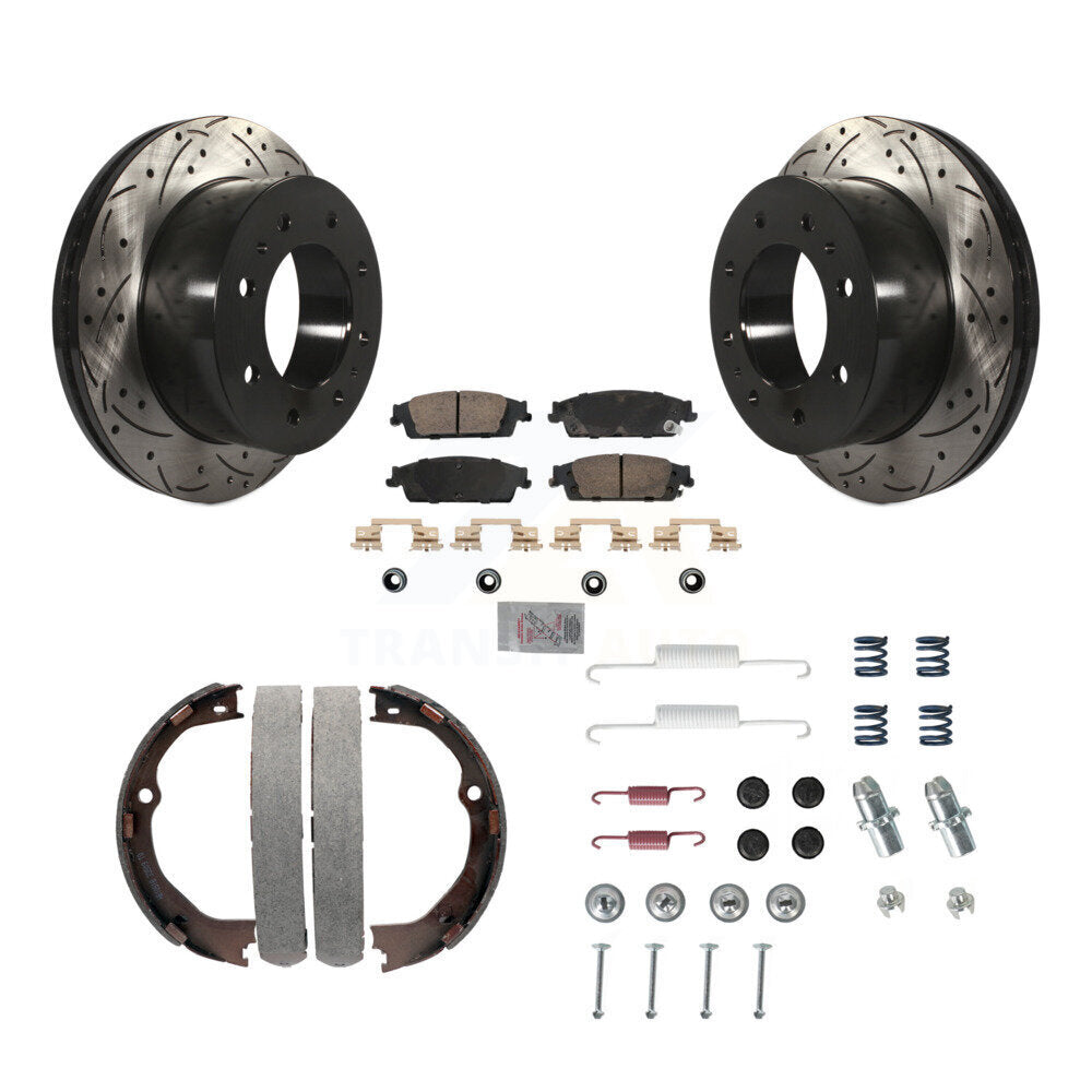 Disque arrière, Rotors percés et fendus, plaquettes en céramique, Kit de quincaillerie pour chaussures de stationnement pour