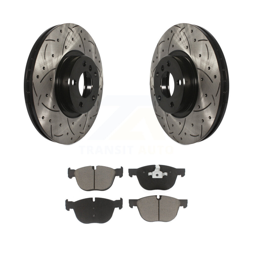 Rotors de frein à disque fendus percés à revêtement avant et kit de plaquettes en céramique pour BMW X5 X